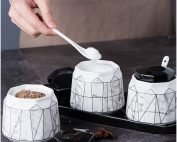 Sugar Bowls Set Ceramic Spice Jar Porcelain Pepper Condiment Pot
