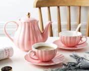 teapot and cup set pink front