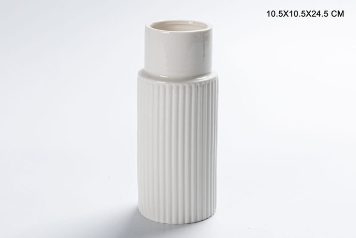 White Ceramic Ribbed Vases