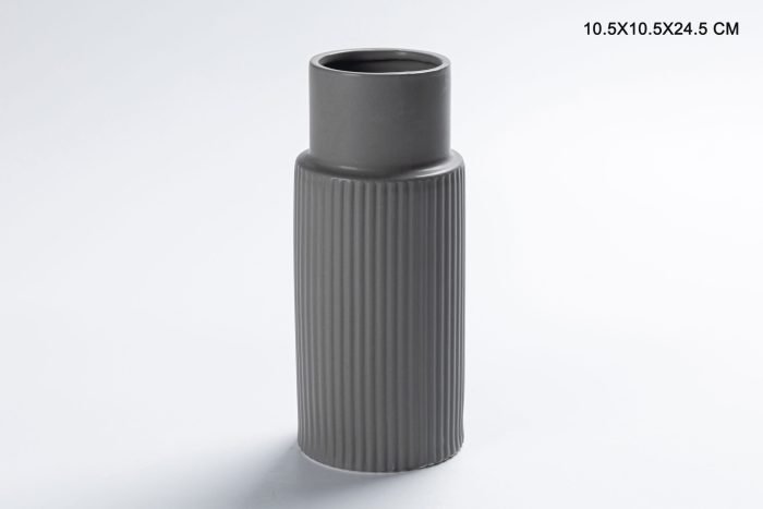 Black Ceramic Ribbed Vases