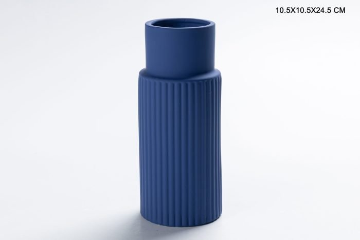 Blue Ceramic Ribbed Vases