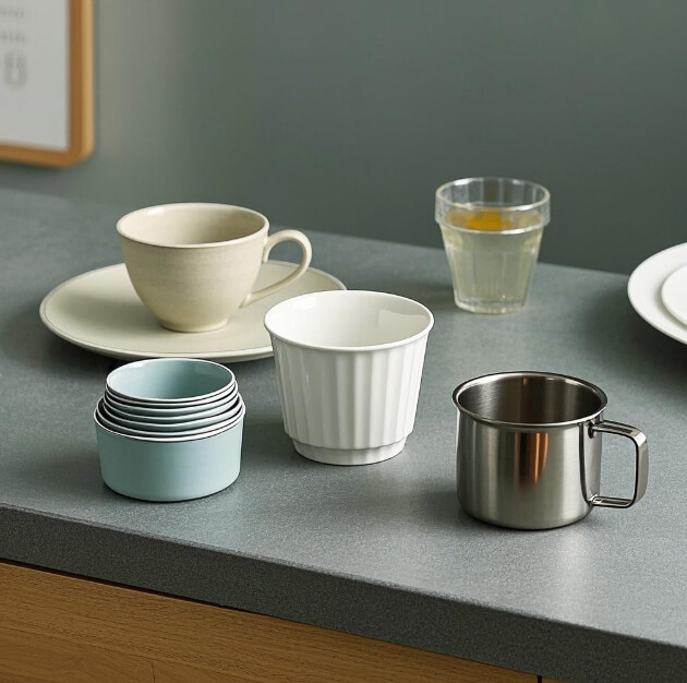 comparison of ceramic, plastic, and stainless steel tableware
