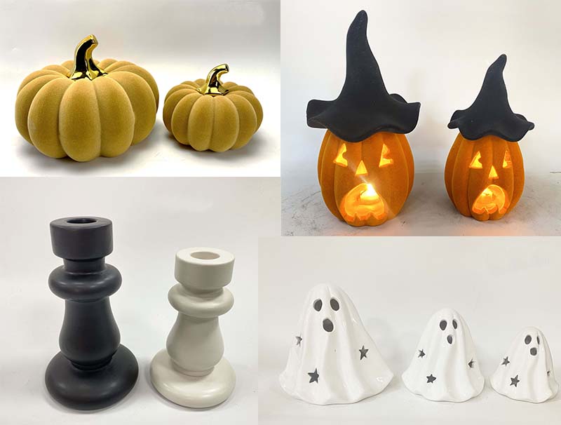 Glazed ceramic pumpkin decoration ideal for Halloween and autumn displays from a ceramic holiday decorations supplier