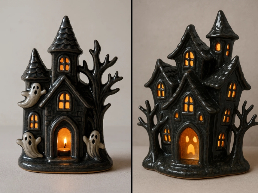 Ceramic haunted house decoration from a Halloween Ceramic Decorations Supplier, ideal for festive spooky home displays