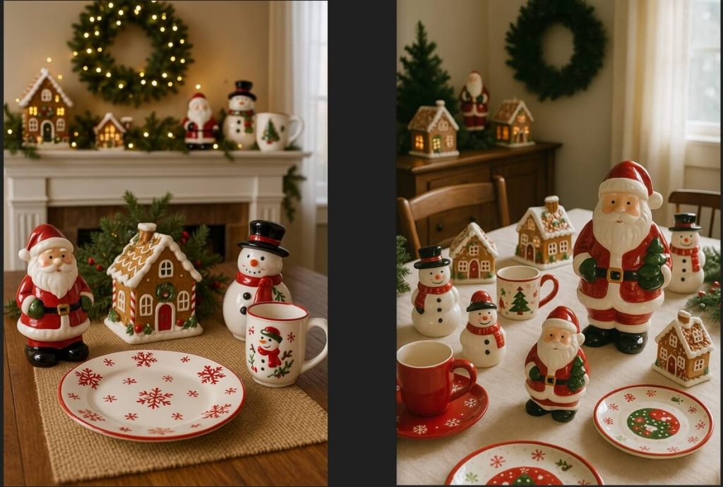 Ceramic Holiday Decor.Christmas plate,Santa Claus,snowman,Christmas mugs,gingerbread house