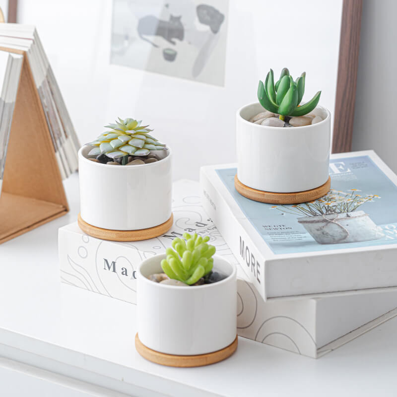 White ceramic pots with drainage hole,perfect for wholesale succulent and cactus planters