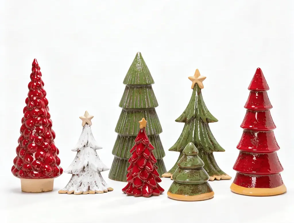 ceramic Christmas tree in classic green glaze, a timeless collectible piece for retro holiday decoration.