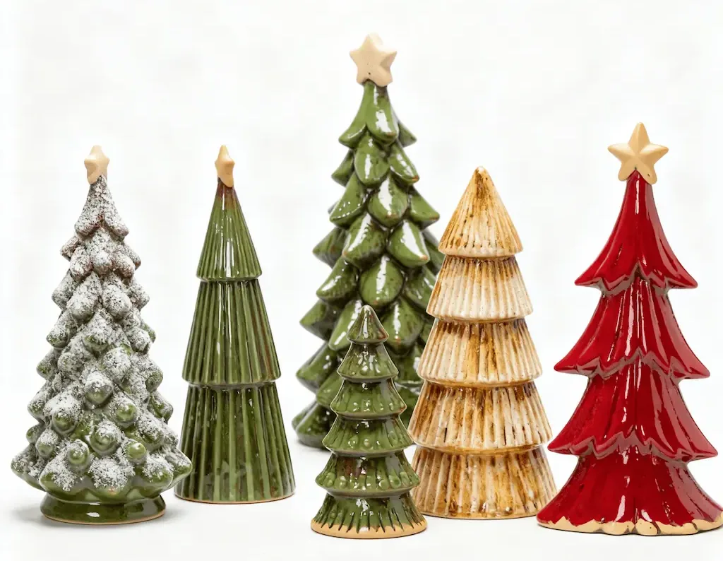 Ceramic Christmas tree retro design inspired by mid-century holiday décor, perfect for collectors and vintage lovers.