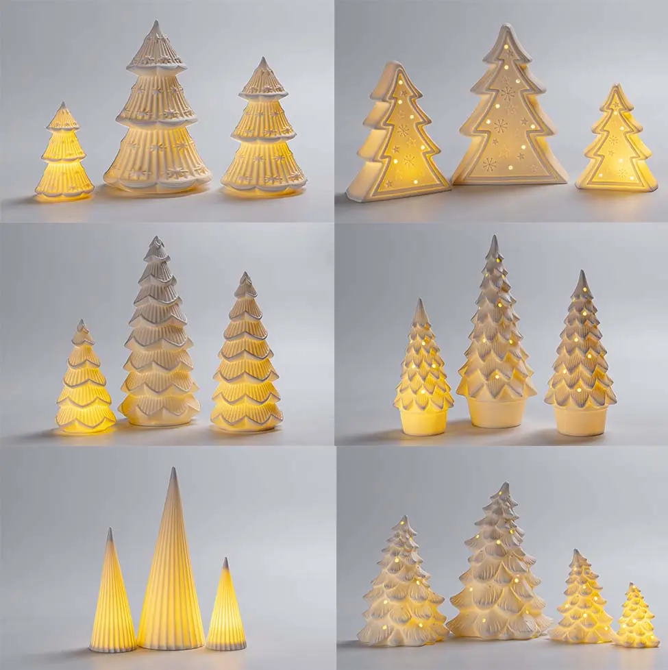 Elegant white ceramic Christmas tree with soft light-up design, perfect for minimalist festive décor.
