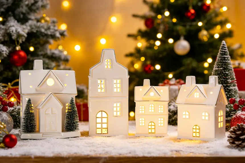 Ceramic white House Christmas Decorations