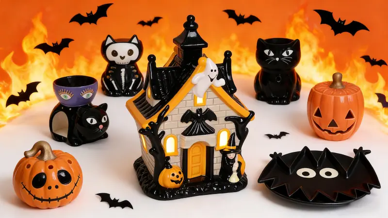 Light Up Halloween Ceramic Haunted Village House With Decorations