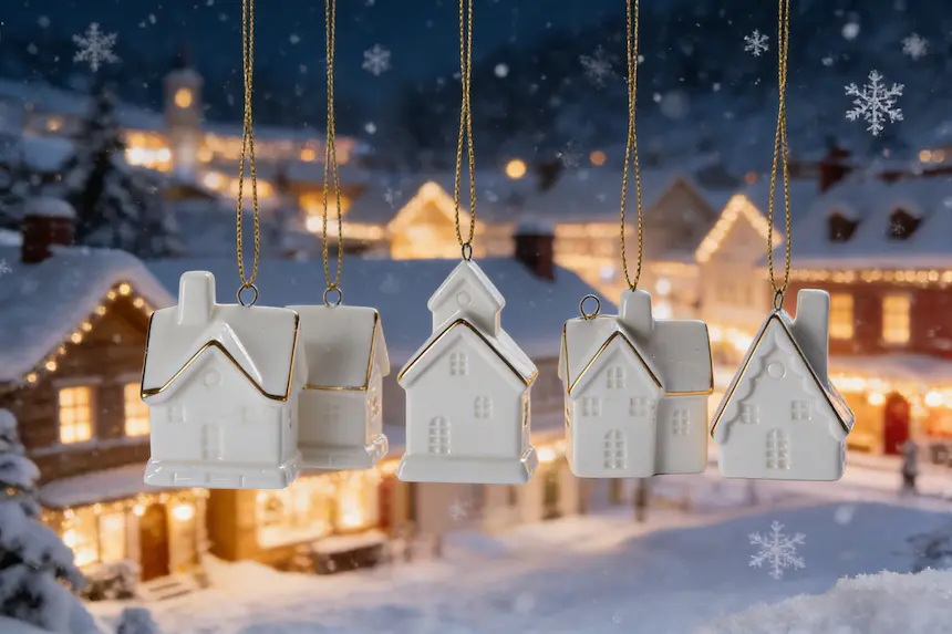 Small white ceramic Christmas house décor sets