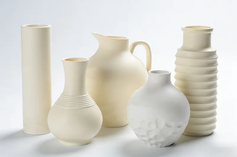 Boho ceramic vase wholesale collection with textured neutral ceramic designs