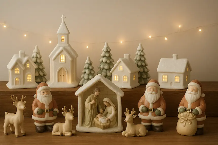Holiday ceramic figurine display