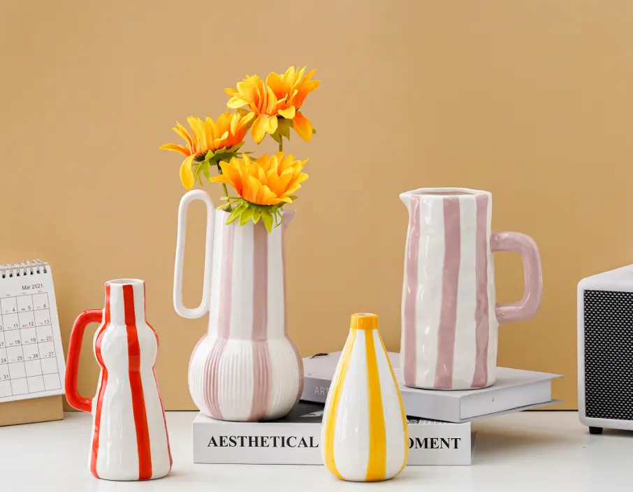 Decorative hand-painted pottery vase featuring artistic brushstroke design for premium interior decoration