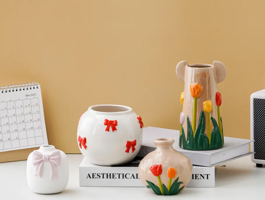 Floral ceramic vase bulk with hand-painted botanical design for decorative home and garden interiors