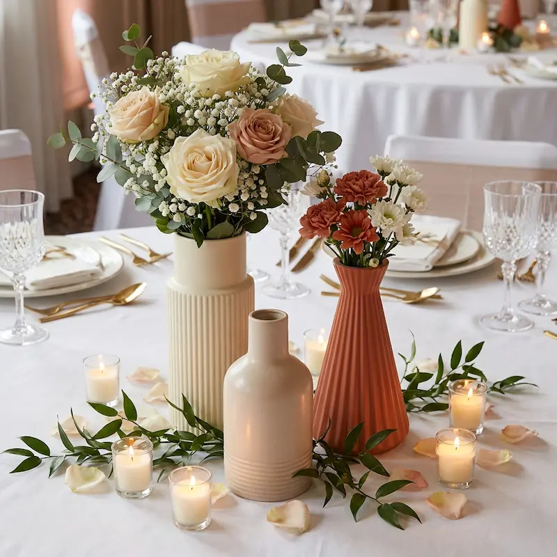 Wedding ceramic vase wholesale collection with elegant white and neutral ceramic vases for wedding table centrepieces