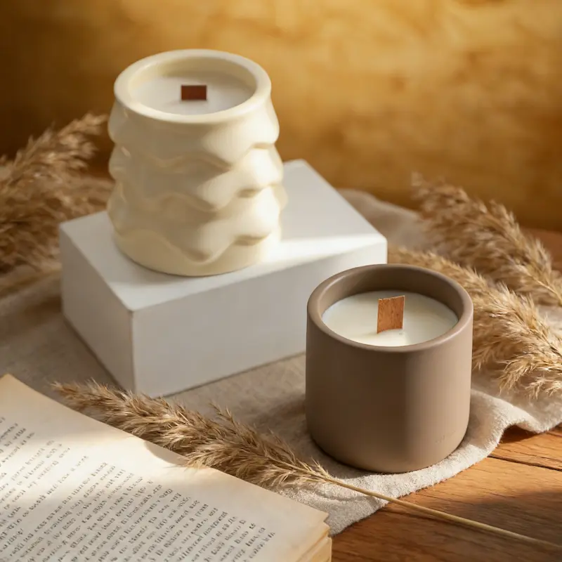 Ceramic candle jars used in autumn home decor candle retail displays