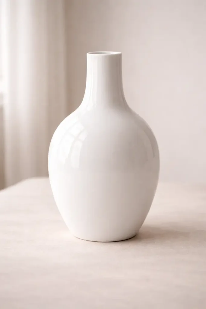 white porcelain vase smooth glossy surface elegant minimalist design