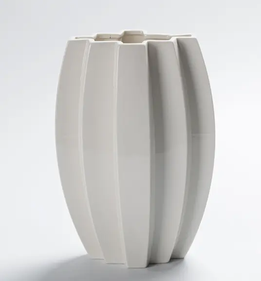 ribbed ceramic vase bulk in white  glossy colour