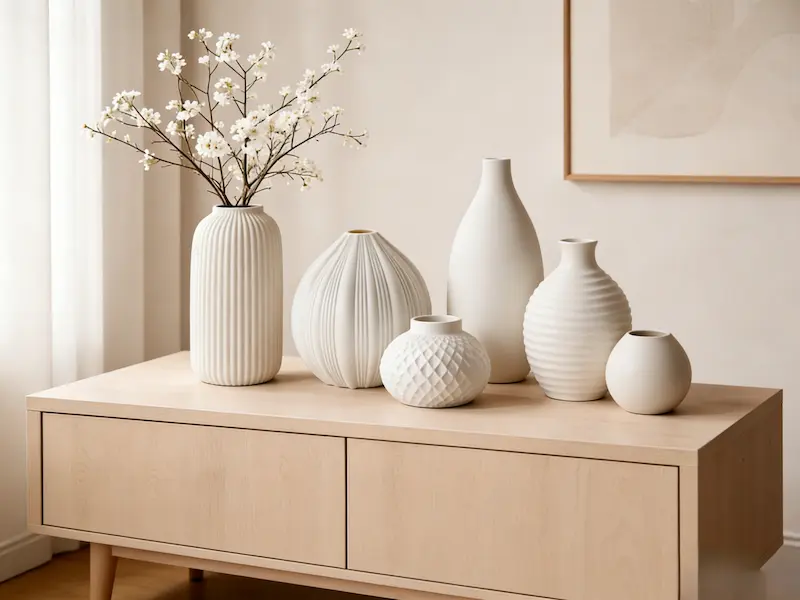 textured ceramic vase wholesale collection with ribbed and geometric designs
