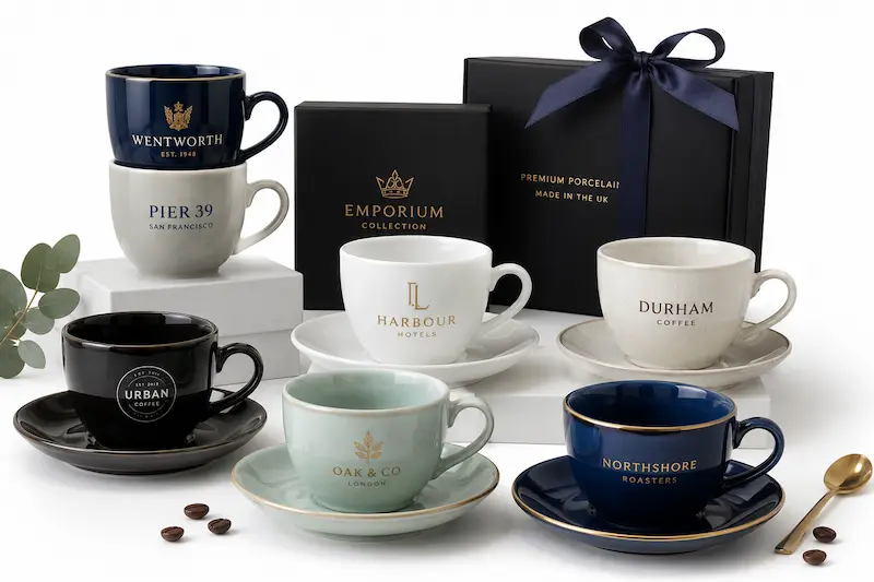 Custom logo porcelain cups and private label porcelain mugs