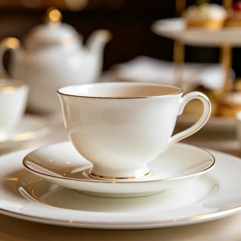 Premium porcelain tea cups with saucers for hotel and retail markets