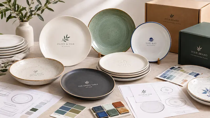 Custom ceramic plates wholesale with private label logo printing