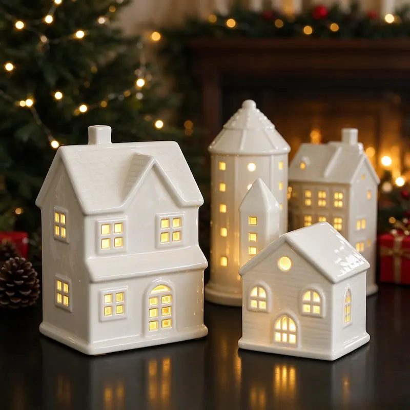 Wholesale ceramic Christmas village houses with LED lights