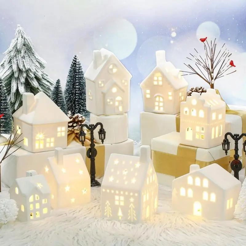 handmade ceramic houses Christmas village display